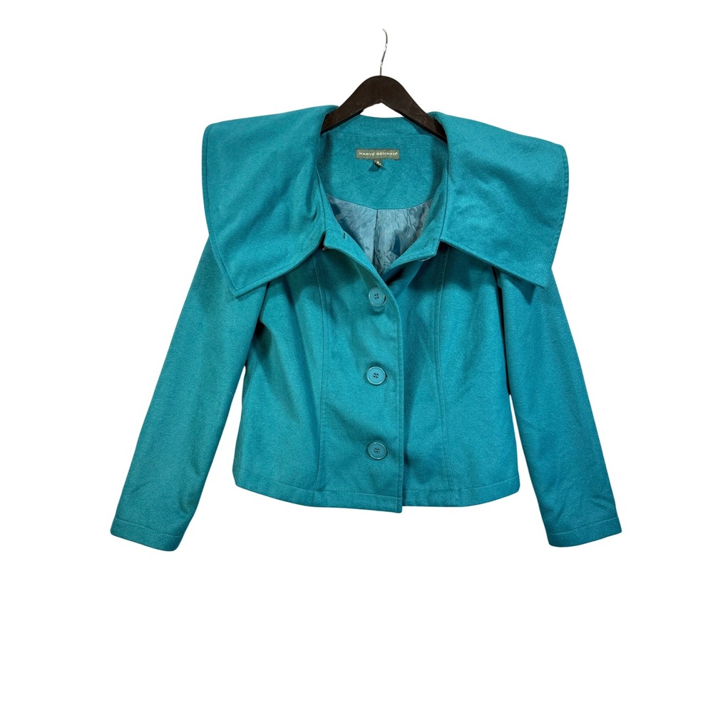 Harve Benard Portrait Collar Jacket M Teal Shawl Button Front Retro Green Fall - Picture 11 of 17